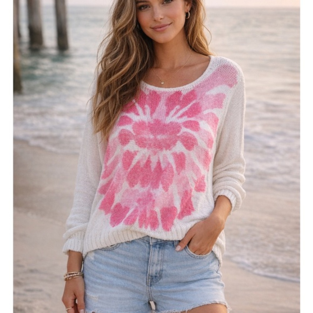 Wooden Ships White and Pink Floral Sweater in XS
